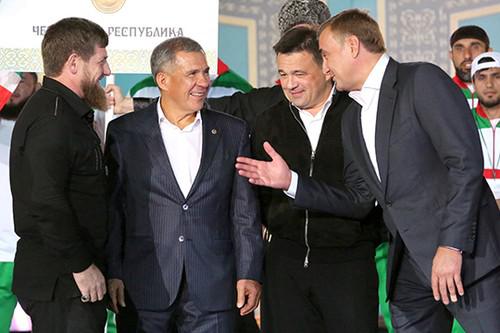 Слева направо: Рамзан Кадыров, Рустам Минниханов, Андрей Воробьев и Алексей Дюмин 
